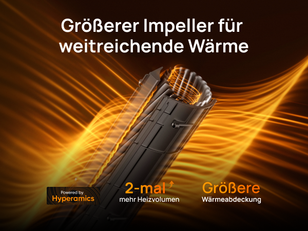 Größerer Impeller für
weitreichende Wärme
