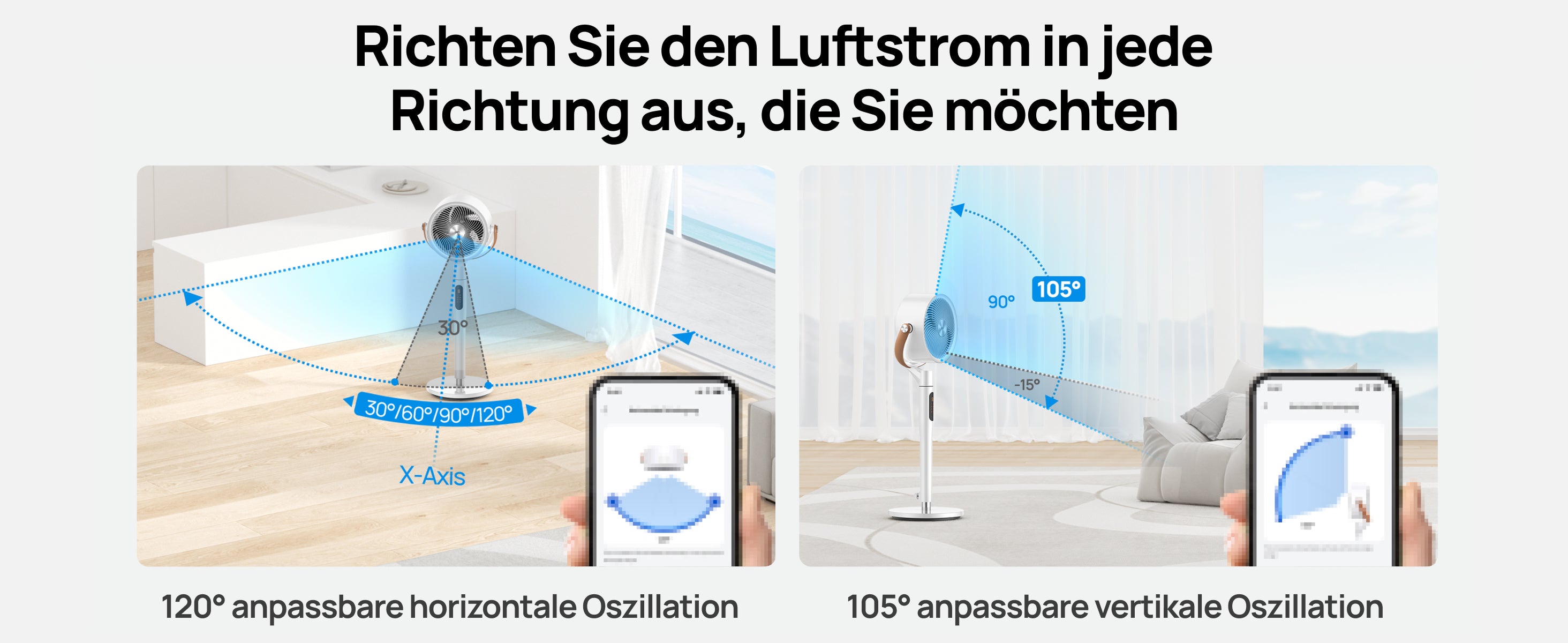Richten Sie den Luftstrom in jede Richtung aus, die Sie möchten