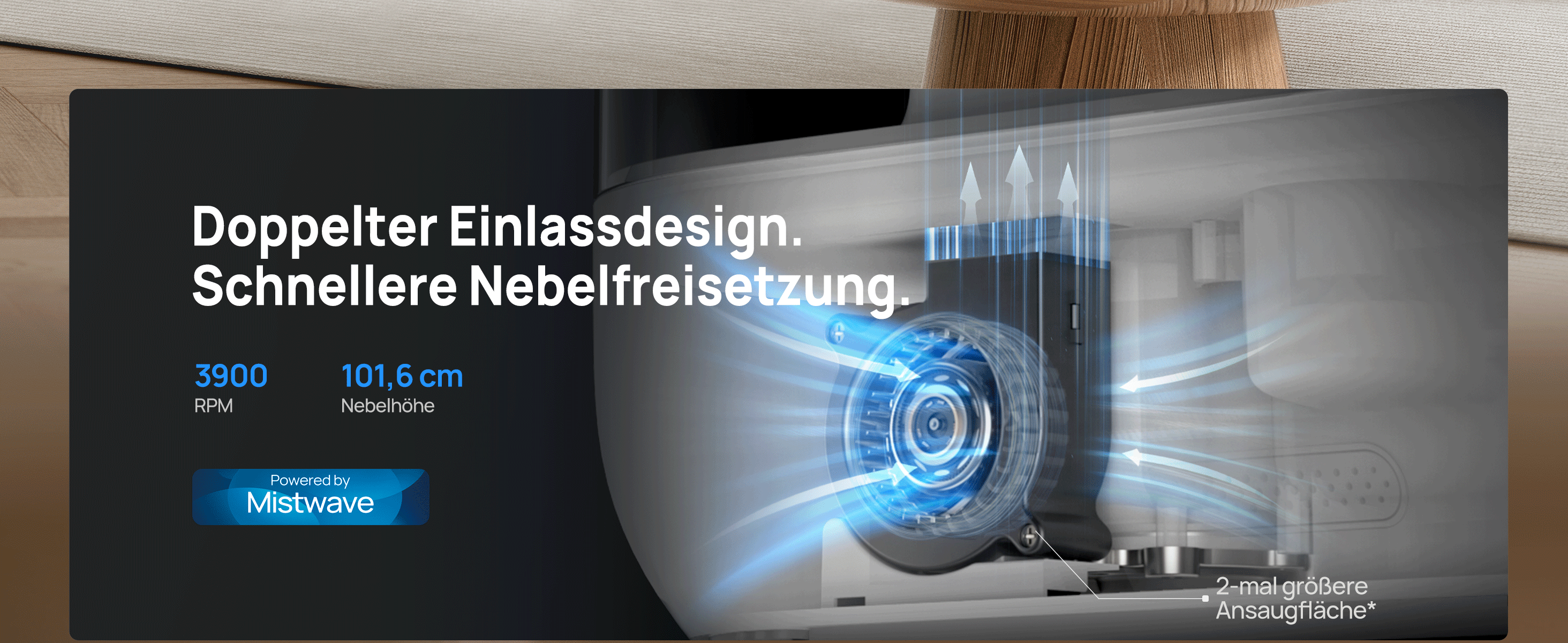 Doppelter Einlassdesign. Schnellere Nebelfreisetzung