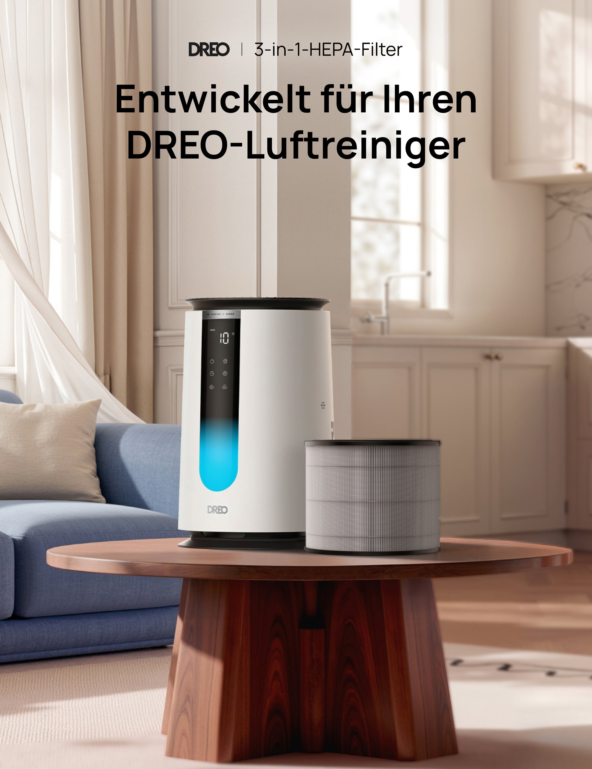 3-in-1 HEPA-Filter für Luftreiniger für 338/338S Schwarz/Weiß